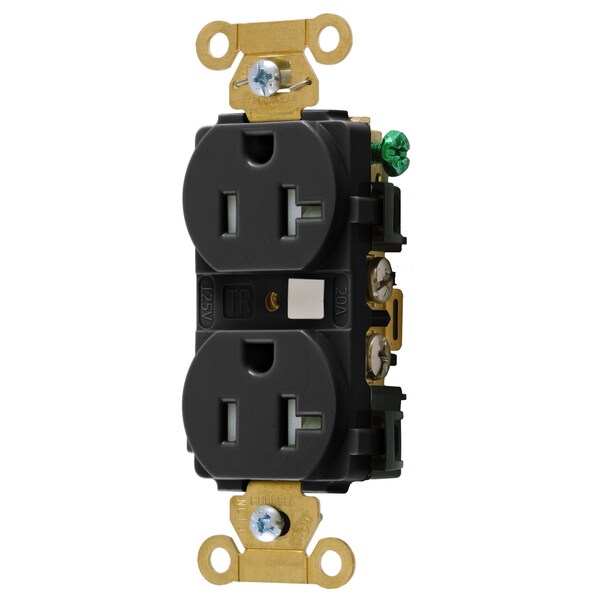 Duplex Straight Blade Receptacle, 5-20R, 20 A, 125V AC, 2 Pole, 3 Wire, Flush Mount, Grounded